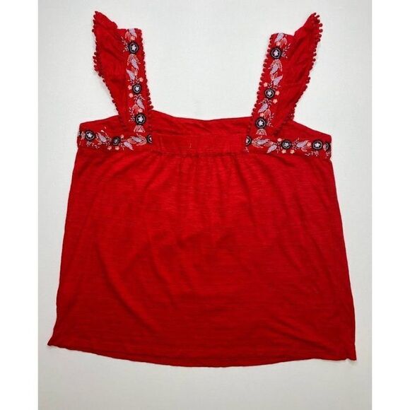 Style & Co Tank Top XL Red Women's Cotton Pointelle Flutter-Strap NEW - Picture 2 of 6